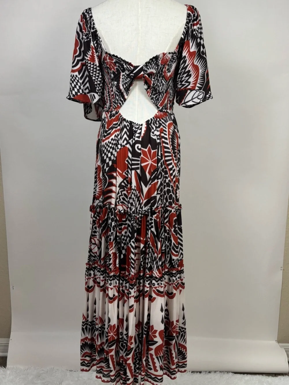 Anthropologie Maxi Dress Flutter Sleeve Cut Out Boho Orange Brown Medium NWT - Picture 9 of 16